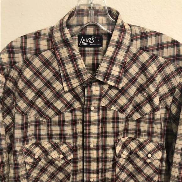 LEVIS Vintage Western Plaid Cowboy Shirt Gold Lurex Snap Buttons - Men’s Large - Picture 2 of 10
